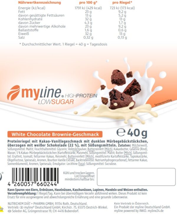 Produktbild MyLine-Riegel White Chocolate Brownie, 18 x 40 g